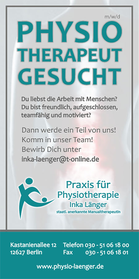 Stellenanzeige der Praxis für Physiotherapie Inka Länger in Berlin-Hellersdorf
